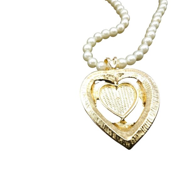 Victorian Heart Necklace 19" Faux Pearl Pink Heart Pendant Vintage 1987 Avon - Picture 6 of 10
